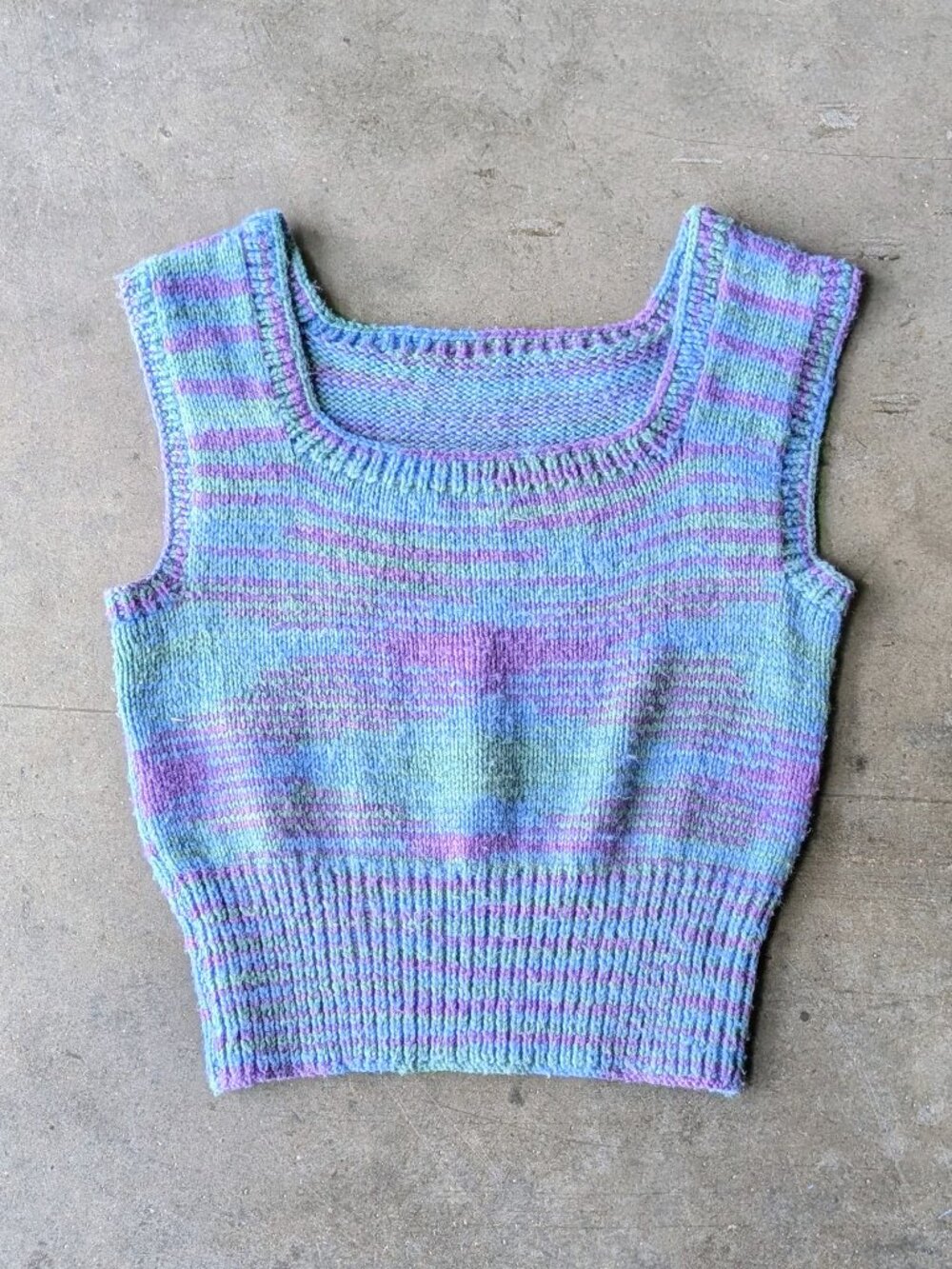 Vintage Handmade Blue Purple Green Knit Crochet Cropped Sweater Vest